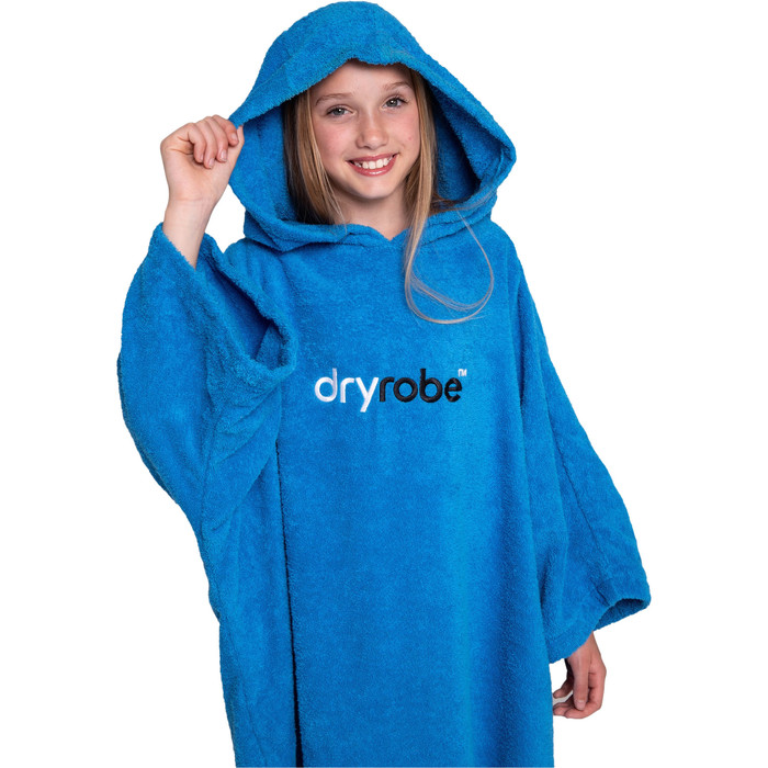 2024 Dryrobe Junior Organic Cotton Hooded Towel Change Robe V3 V3OCT - Cobalt Blue